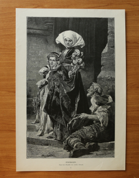 Wood Engraving Charity 1881 after painting by Gyula Julius Benczur Art Artist